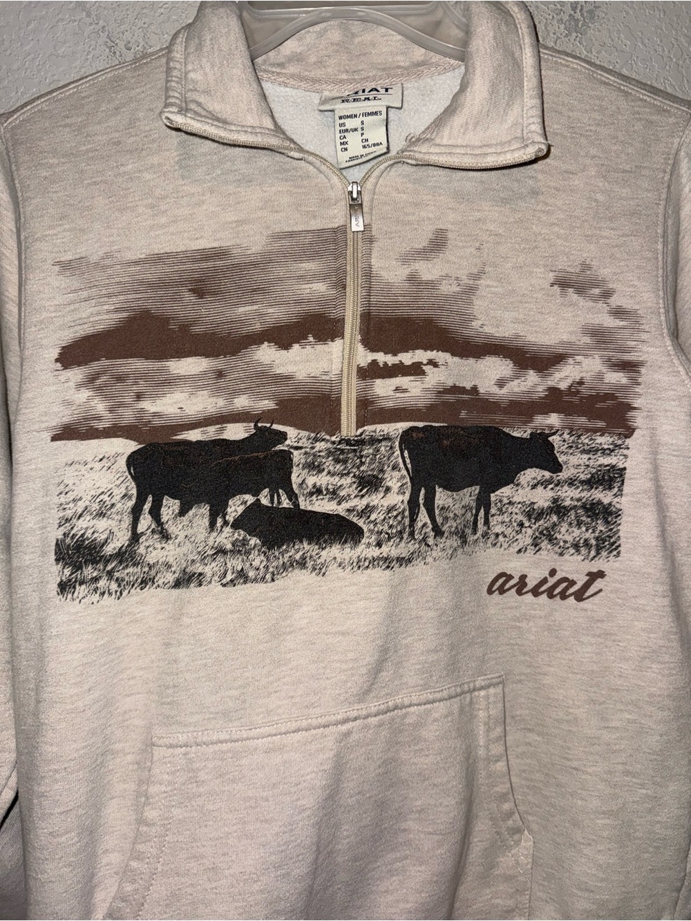 Ariat REAL Scenic 1/2 Zip Sweatshirt Size Small Western Ranch Graphic Pullover - Picture 7 of 7
